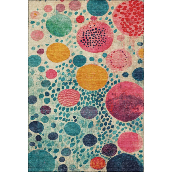 HomeRoots 10' Geometric Washable Area Rug in Teal, Pink & Orange - UV Protected, Stain-Resistant & Durable! 707287