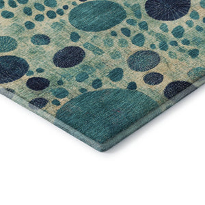 HomeRoots 10' Geometric Washable Area Rug in Teal, Pink & Orange - UV Protected, Stain-Resistant & Durable! 707287