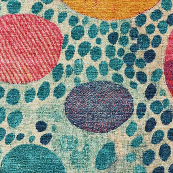 HomeRoots 10' Geometric Washable Area Rug in Teal, Pink & Orange - UV Protected, Stain-Resistant & Durable! 707287