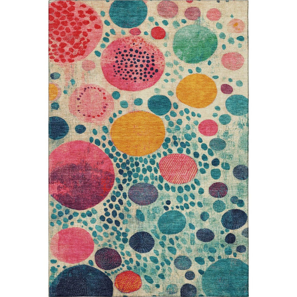 HomeRoots 10' Geometric Washable Area Rug in Teal, Pink & Orange - UV Protected, Stain-Resistant & Durable! 707287