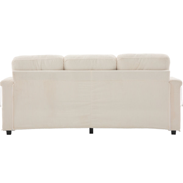 English Elm UNITED Corduroy L-Shaped Sectional Sofa with Storage Ottoman, USB Ports, Cup Holders & LED Lighting Beige W1568P332400