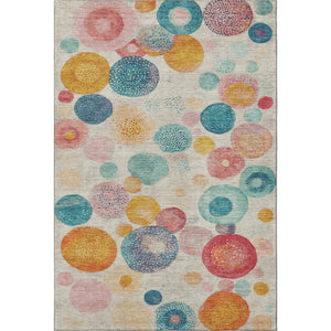 HomeRoots 8' Durable Beige, Teal & Orange Geometric Round Rug – Washable, UV-Protected, Non-Slip & Stylish! 707290