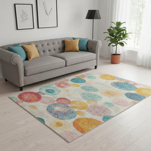 HomeRoots 8' X 10' Washable Geometric Area Rug in Beige, Teal & Orange - Durable, UV Protected & Stylish! 707291