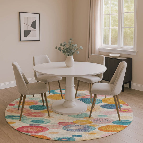HomeRoots 8' X 10' Washable Geometric Area Rug in Beige, Teal & Orange - Durable, UV Protected & Stylish! 707291