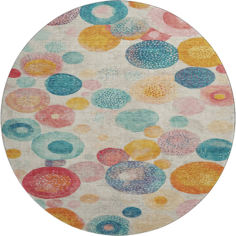 HomeRoots 8' X 10' Washable Geometric Area Rug in Beige, Teal & Orange - Durable, UV Protected & Stylish! 707291
