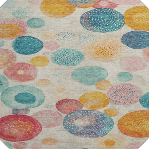 HomeRoots 8' X 10' Washable Geometric Area Rug in Beige, Teal & Orange - Durable, UV Protected & Stylish! 707291
