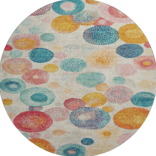 HomeRoots 8' X 10' Washable Geometric Area Rug in Beige, Teal & Orange - Durable, UV Protected & Stylish! 707291