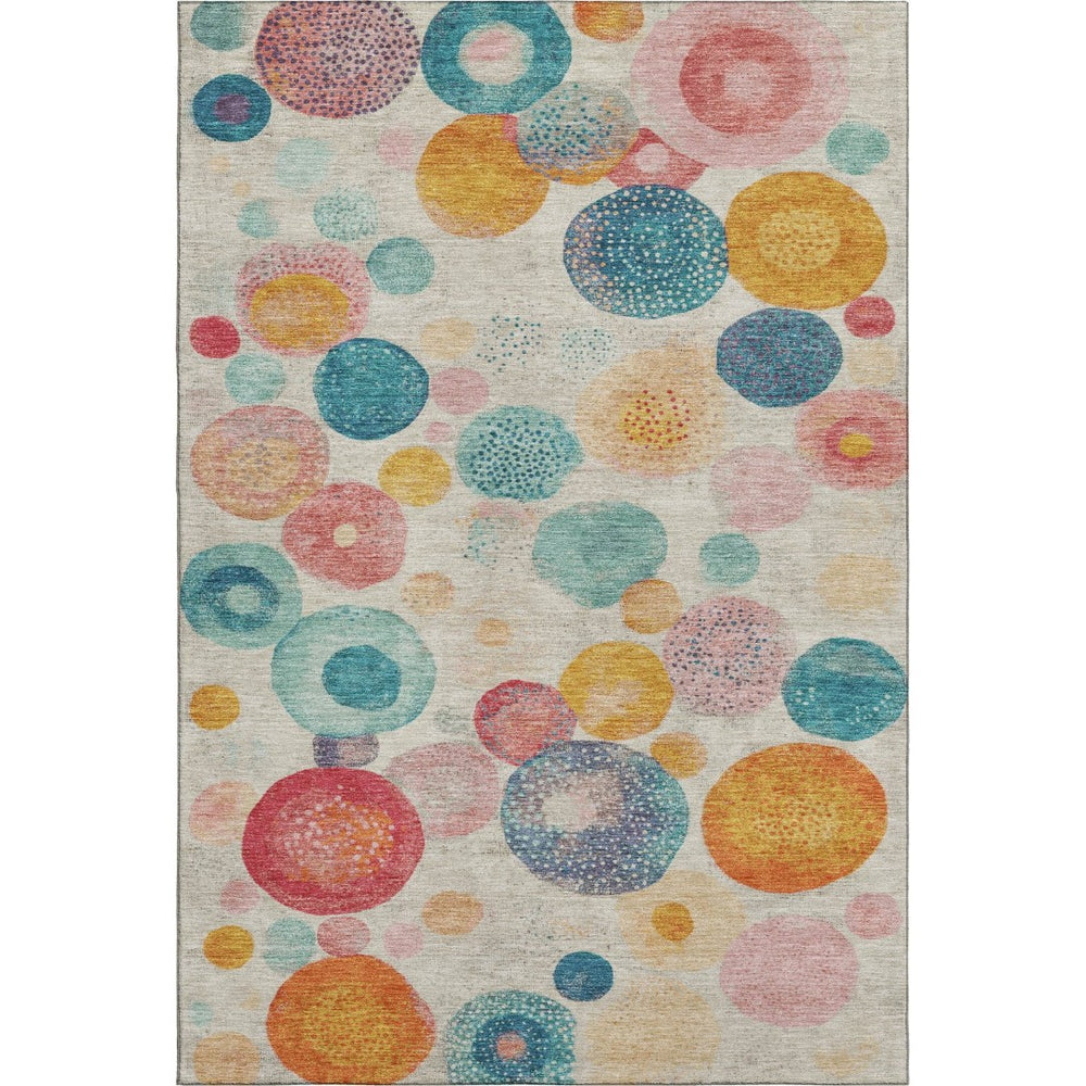 HomeRoots 9' X 12' Modern Geometric Beige Teal & Orange Area Rug - Washable, UV Protected, Durable Design! 707292