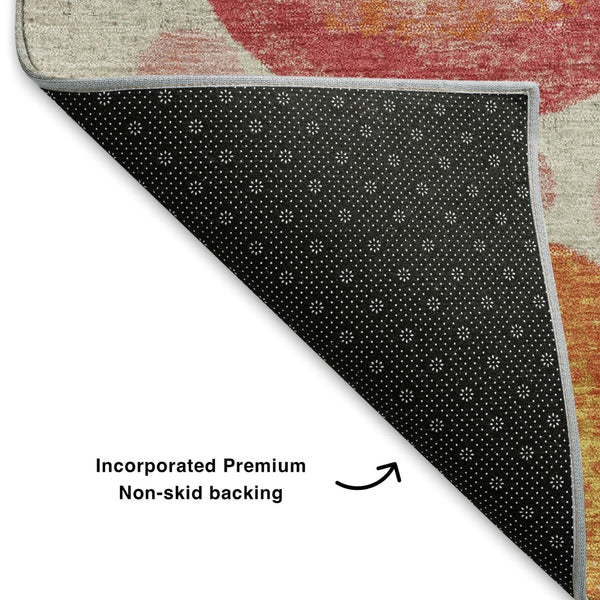 HomeRoots 9' X 12' Modern Geometric Beige Teal & Orange Area Rug - Washable, UV Protected, Durable Design! 707292
