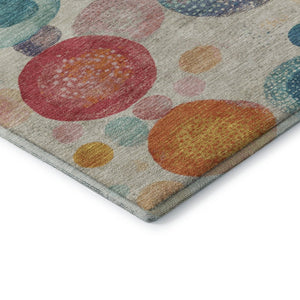 HomeRoots 9' X 12' Modern Geometric Beige Teal & Orange Area Rug - Washable, UV Protected, Durable Design! 707292