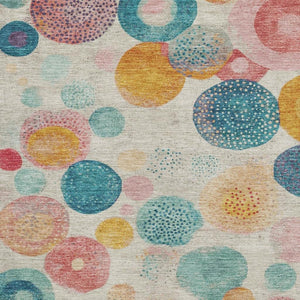 HomeRoots 9' X 12' Modern Geometric Beige Teal & Orange Area Rug - Washable, UV Protected, Durable Design! 707292