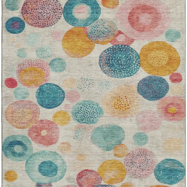 HomeRoots 9' X 12' Modern Geometric Beige Teal & Orange Area Rug - Washable, UV Protected, Durable Design! 707292