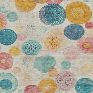 HomeRoots 10' X 14' Beige Teal Orange Geometric Area Rug - Washable, UV Protected, Pet-Friendly, Stylish Décor 707293