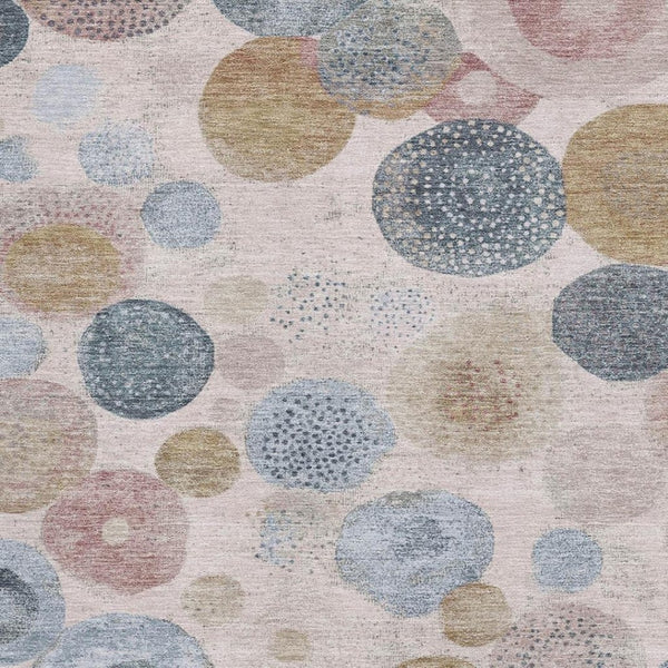 HomeRoots 5' X 8' Blush Beige & Blue Geometric Area Rug – Durable, Washable, UV-Protected for Modern Homes! 707295