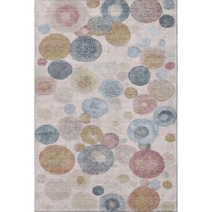 HomeRoots 8' Blush Beige & Blue Geometric Round Rug - Washable, Pet-Friendly, UV Protected, Non-Slip Design 707296