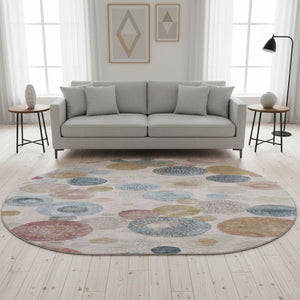 HomeRoots 8' X 10' Stylish Blush Beige & Blue Geometric Washable Rug with UV Protection for High-Traffic Areas 707297