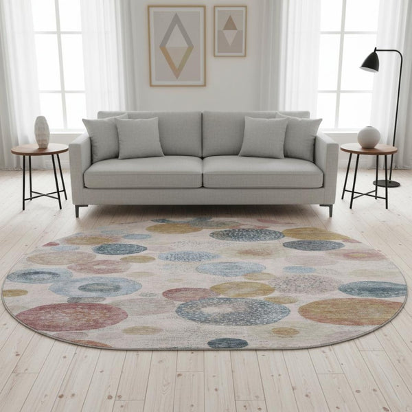 HomeRoots 8' X 10' Stylish Blush Beige & Blue Geometric Washable Rug with UV Protection for High-Traffic Areas 707297