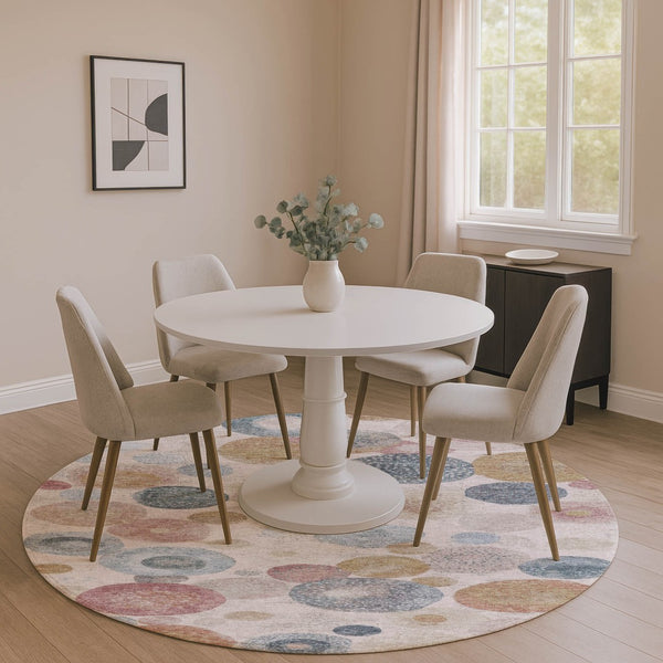 HomeRoots 8' X 10' Stylish Blush Beige & Blue Geometric Washable Rug with UV Protection for High-Traffic Areas 707297