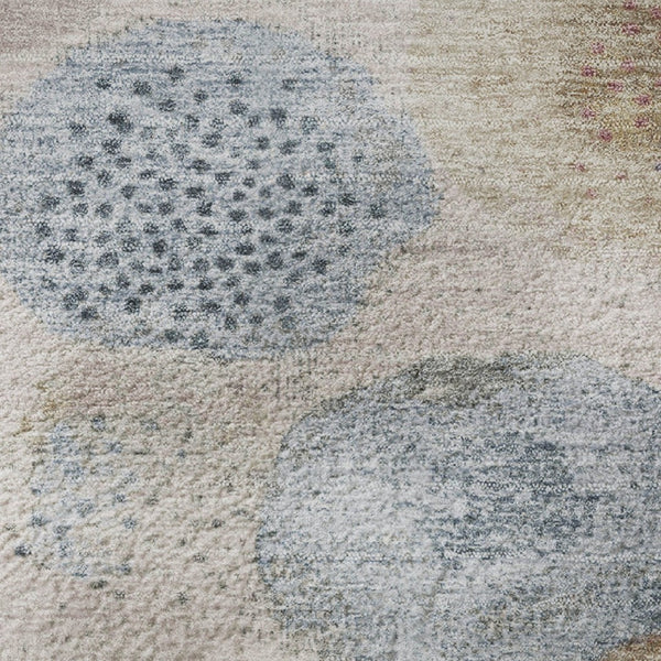 HomeRoots 8' X 10' Stylish Blush Beige & Blue Geometric Washable Rug with UV Protection for High-Traffic Areas 707297