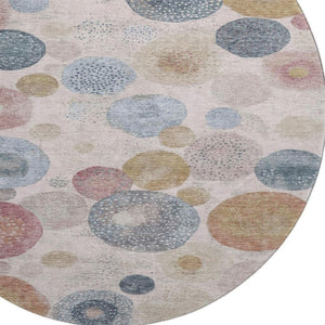 HomeRoots 8' X 10' Stylish Blush Beige & Blue Geometric Washable Rug with UV Protection for High-Traffic Areas 707297