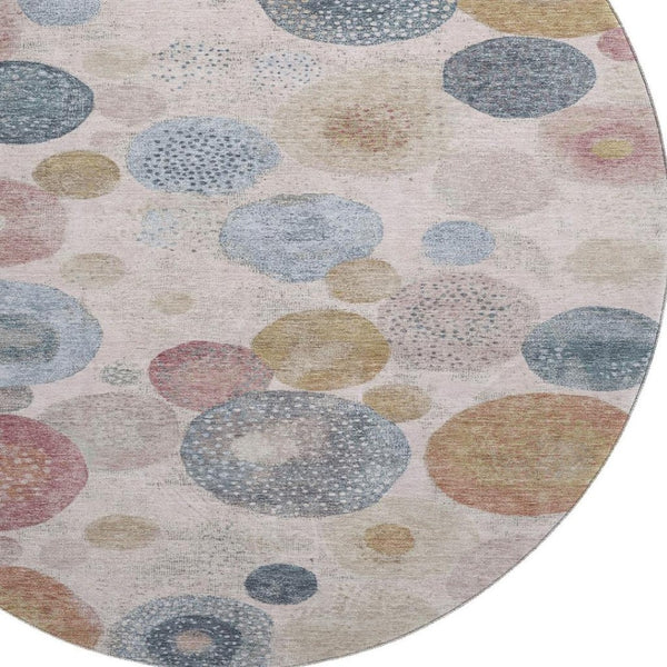 HomeRoots 8' X 10' Stylish Blush Beige & Blue Geometric Washable Rug with UV Protection for High-Traffic Areas 707297