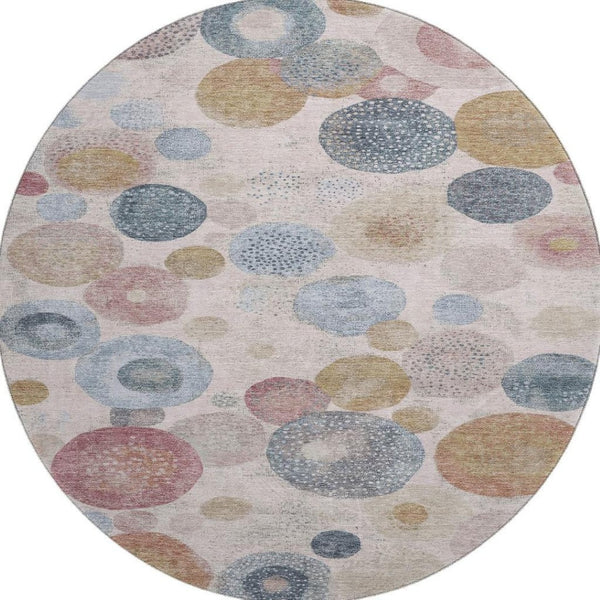 HomeRoots 8' X 10' Stylish Blush Beige & Blue Geometric Washable Rug with UV Protection for High-Traffic Areas 707297