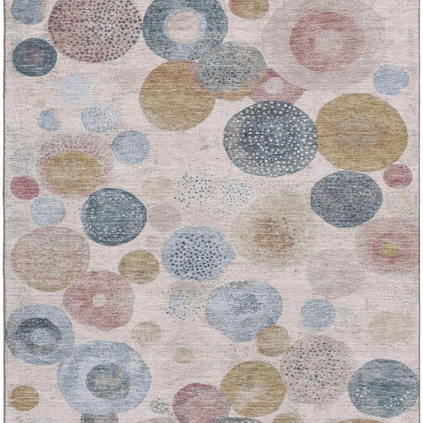 HomeRoots 9' X 12' Blush Beige & Blue Geometric Area Rug - Washable, UV Protected, Family-Friendly Design 707298