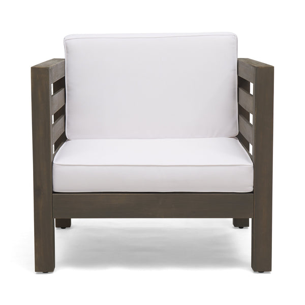 English Elm Christopher Knight Home® - OANA Outdoor Club Chair with Acacia Wood Frame, Removable Cushions, Slatted Design for Quick Drying Grey+White 65546.00WHI