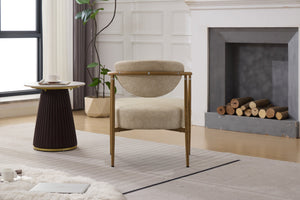 English Elm Beige Dining Chair PU Leather with 10cm Foam Seat, 57cm Depth, Iron Frame & Wood-Style Legs, Cozy W3149P375075