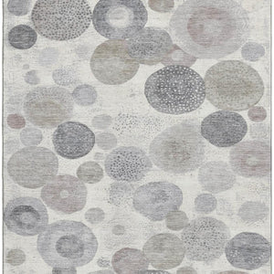 HomeRoots 5' X 8' Washable Ivory, Gray & Silver Geometric Area Rug with UV Protection for Modern Homes 707301