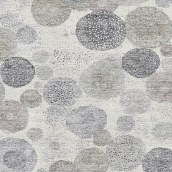 HomeRoots 8' Stylish Ivory Gray and Silver Geometric Washable Round Rug with UV Protection for Homes & Pets 707302