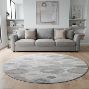 HomeRoots 8' X 10' Modern Ivory Gray Silver Geometric Washable Area Rug with UV Protection for Busy Homes 707303