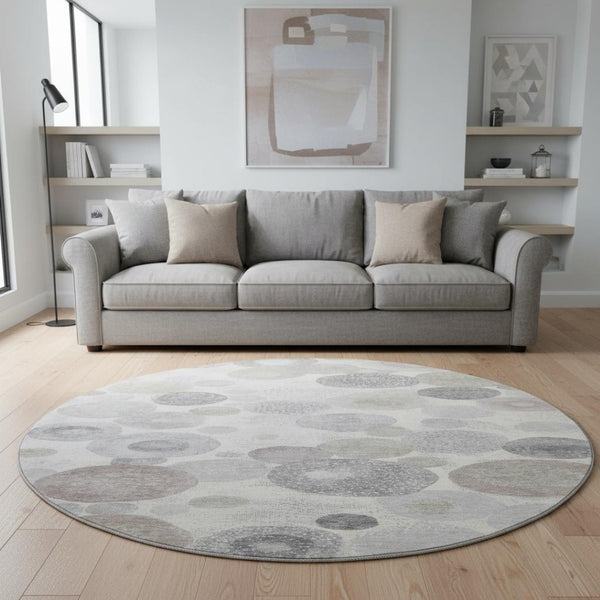 HomeRoots 8' X 10' Modern Ivory Gray Silver Geometric Washable Area Rug with UV Protection for Busy Homes 707303