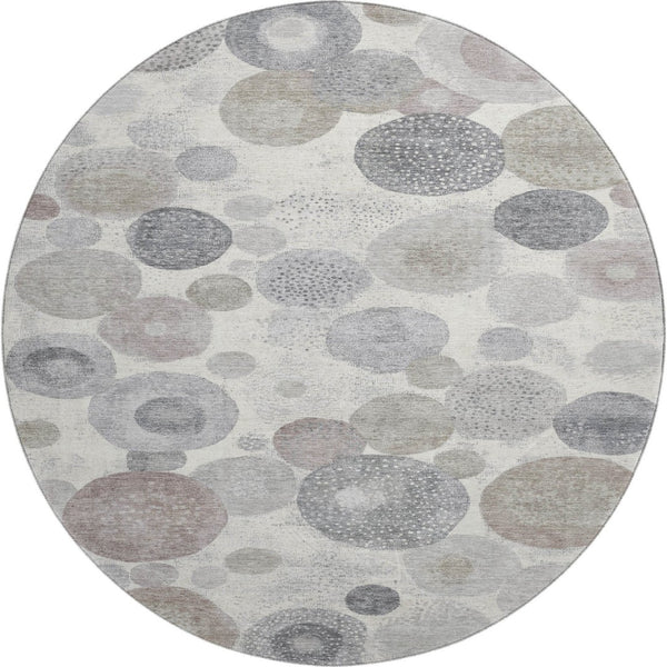 HomeRoots 8' X 10' Modern Ivory Gray Silver Geometric Washable Area Rug with UV Protection for Busy Homes 707303