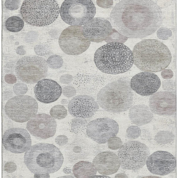 HomeRoots 9' X 12' Ivory Gray Silver Geometric Area Rug - Washable, UV-Protected, Perfect for High-Traffic Spaces! 707304