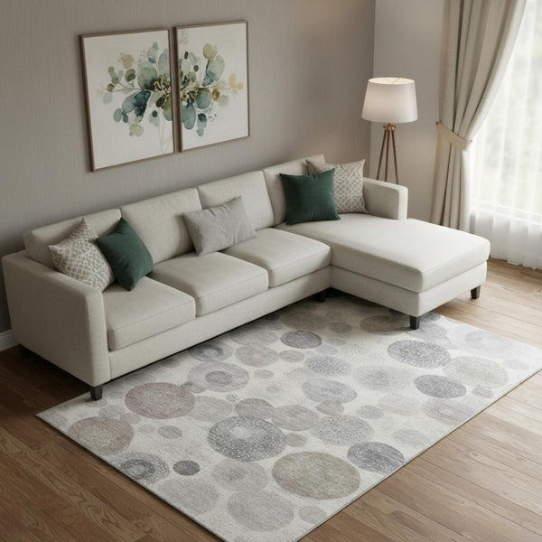 HomeRoots 10' X 14' Stylish Ivory Gray & Silver Geometric Washable Rug - Stain-Resistant, UV Protected Design! 707305