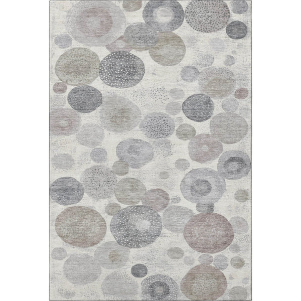 HomeRoots 10' X 14' Stylish Ivory Gray & Silver Geometric Washable Rug - Stain-Resistant, UV Protected Design! 707305
