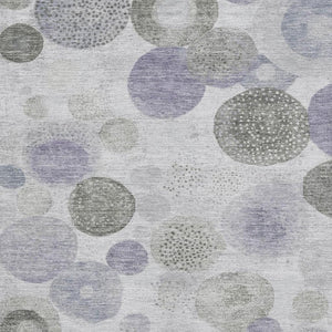 HomeRoots 8' Stylish Lavender Gray & Silver Geometric Washable Round Rug with UV Protection & Non-Slip Backing 707308