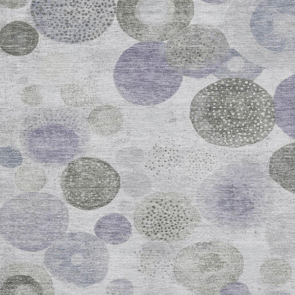 HomeRoots 8' Stylish Lavender Gray & Silver Geometric Washable Round Rug with UV Protection & Non-Slip Backing 707308