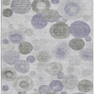 HomeRoots 8' Stylish Lavender Gray & Silver Geometric Washable Round Rug with UV Protection & Non-Slip Backing 707308