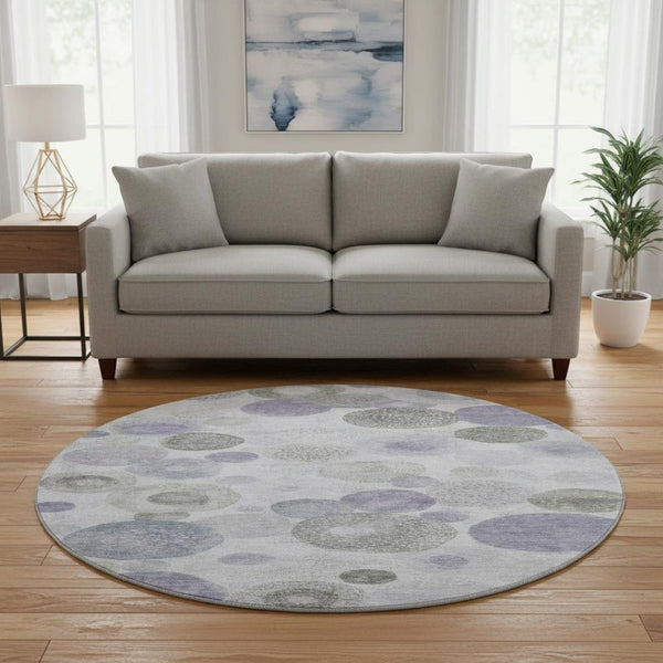 HomeRoots 8' X 10' Stylish Lavender Gray & Silver Geometric Area Rug - Washable, UV Protected, Non-Slip Design 707309