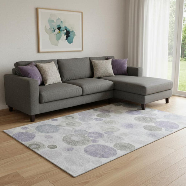 HomeRoots 9' X 12' Stylish Lavender Gray & Silver Geometric Area Rug – Washable, UV Protected & Stain Resistant! 707310