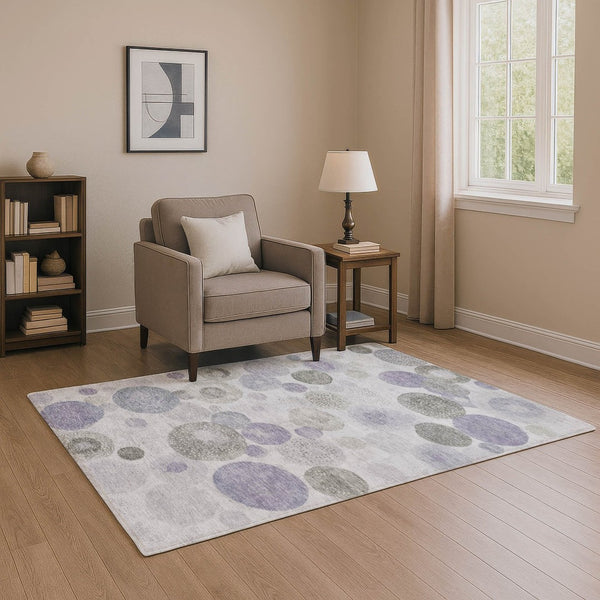 HomeRoots 9' X 12' Stylish Lavender Gray & Silver Geometric Area Rug – Washable, UV Protected & Stain Resistant! 707310