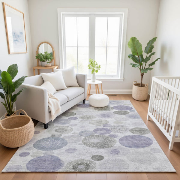 HomeRoots 9' X 12' Stylish Lavender Gray & Silver Geometric Area Rug – Washable, UV Protected & Stain Resistant! 707310