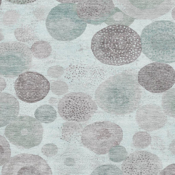HomeRoots 8' Modern Mint Green, Gray & Silver Geometric Washable Round Rug with UV Protection & Non-Slip Backing 707314