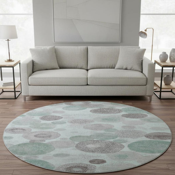 HomeRoots 8' X 10' Contemporary Mint Green and Gray Geometric Washable Area Rug with UV Protection Features 707315