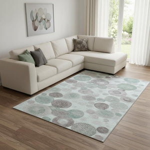 HomeRoots 9' X 12' Modern Mint Green, Gray & Silver Geometric Area Rug - Washable, UV Protected, Pet Friendly! 707316