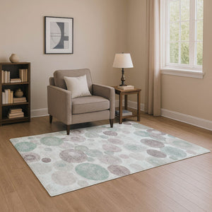 HomeRoots 9' X 12' Modern Mint Green, Gray & Silver Geometric Area Rug - Washable, UV Protected, Pet Friendly! 707316