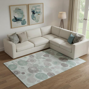 HomeRoots 10' X 14' Modern Mint Green Geometric Washable Area Rug with UV Protection for Family Spaces 707317