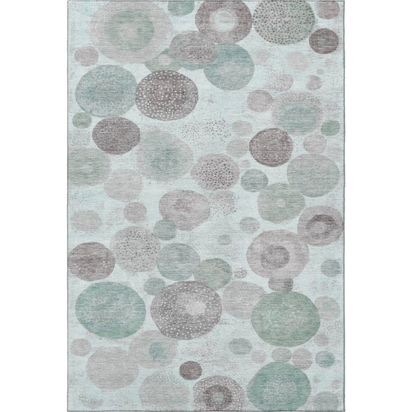 HomeRoots 10' X 14' Modern Mint Green Geometric Washable Area Rug with UV Protection for Family Spaces 707317